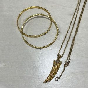 Gold and Clear + Yellow Crystal Bangles And Necklace